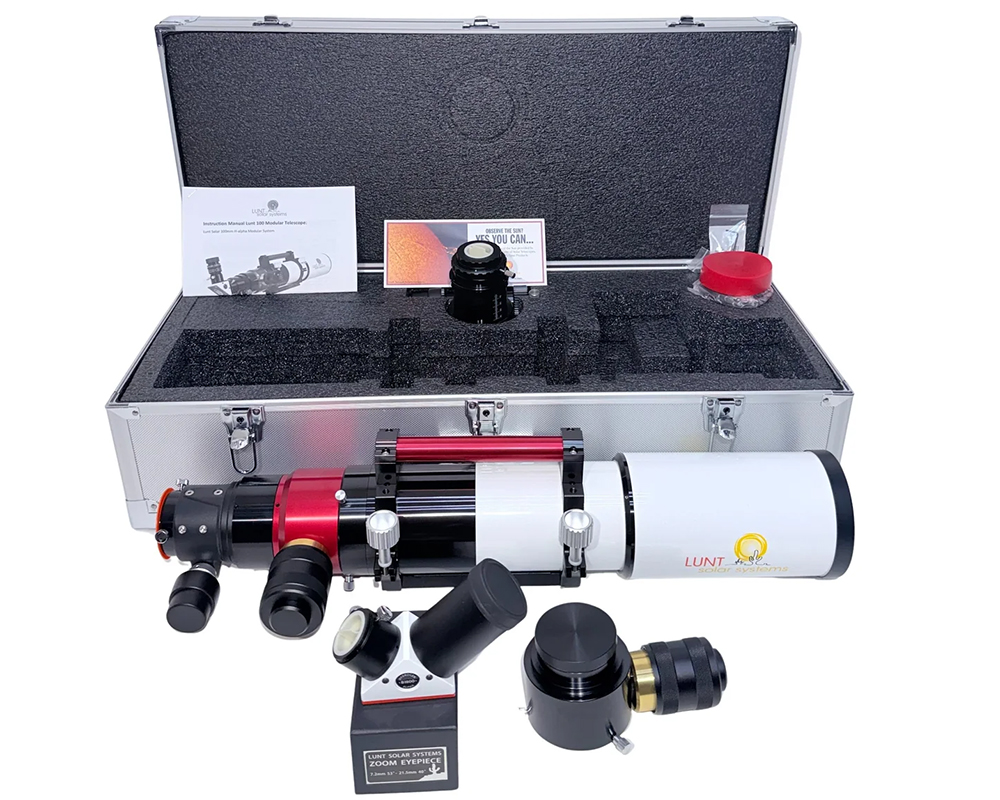 The Lunt 50 mm Telescope and accessories in the included hard case