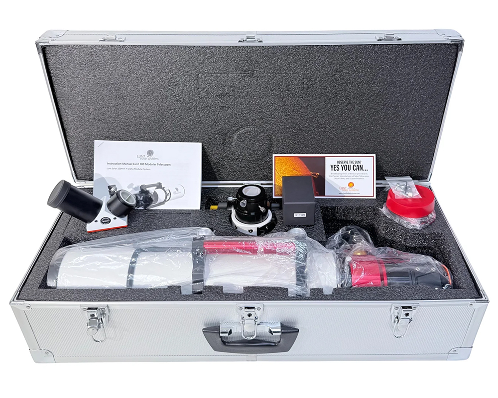 The Lunt 50 mm Telescope and accessories in the included hard case