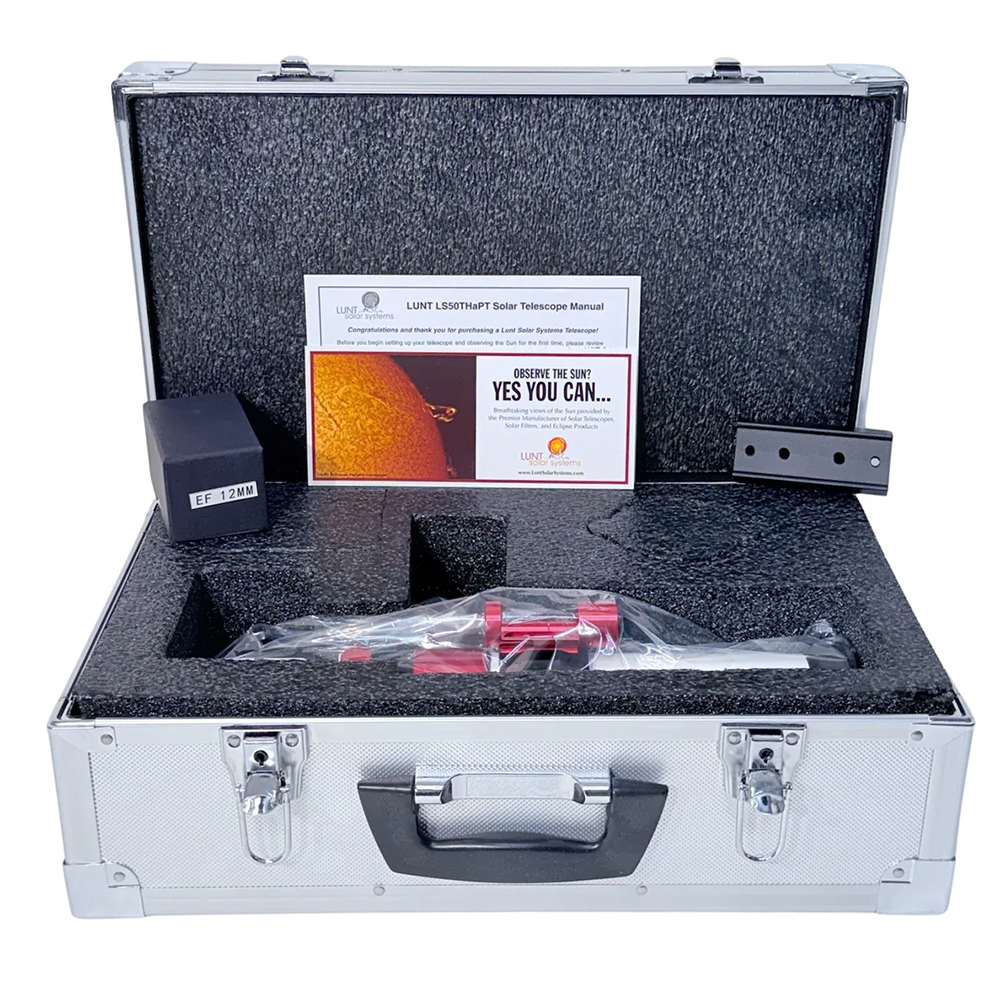 The Lunt 50 mm Telescope and accessories in the included hard case