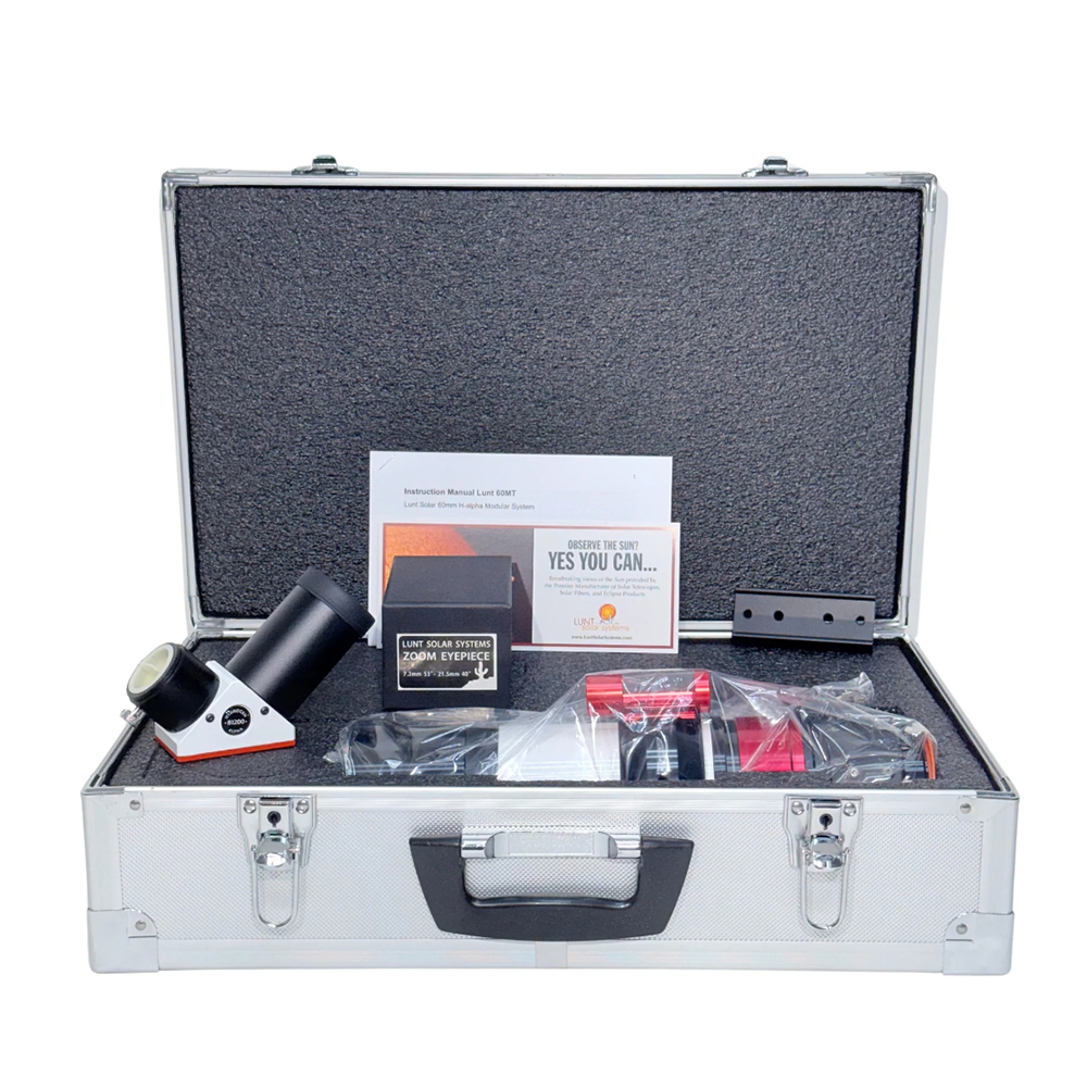 The Lunt 50 mm Telescope and accessories in the included hard case