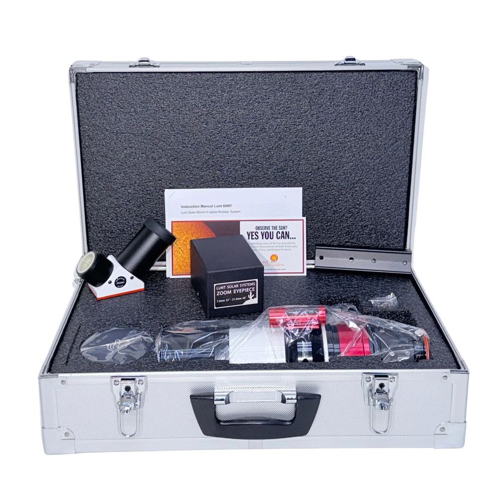 The Lunt 50 mm Telescope and accessories in the included hard case