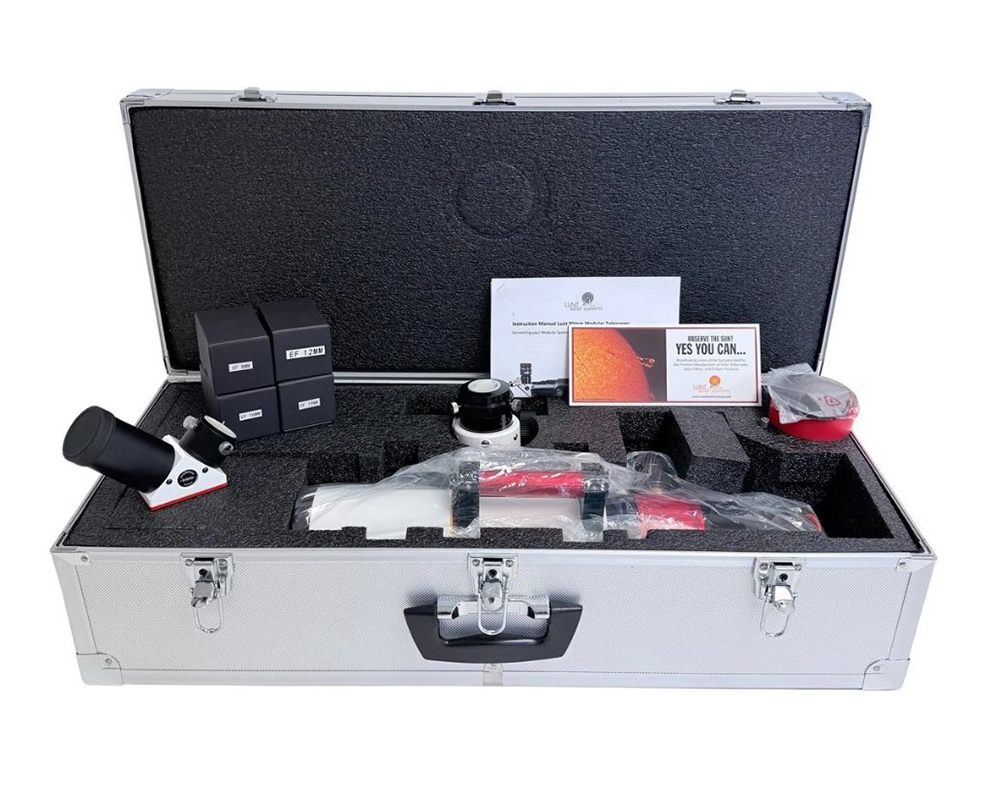 The Lunt 50 mm Telescope and accessories in the included hard case