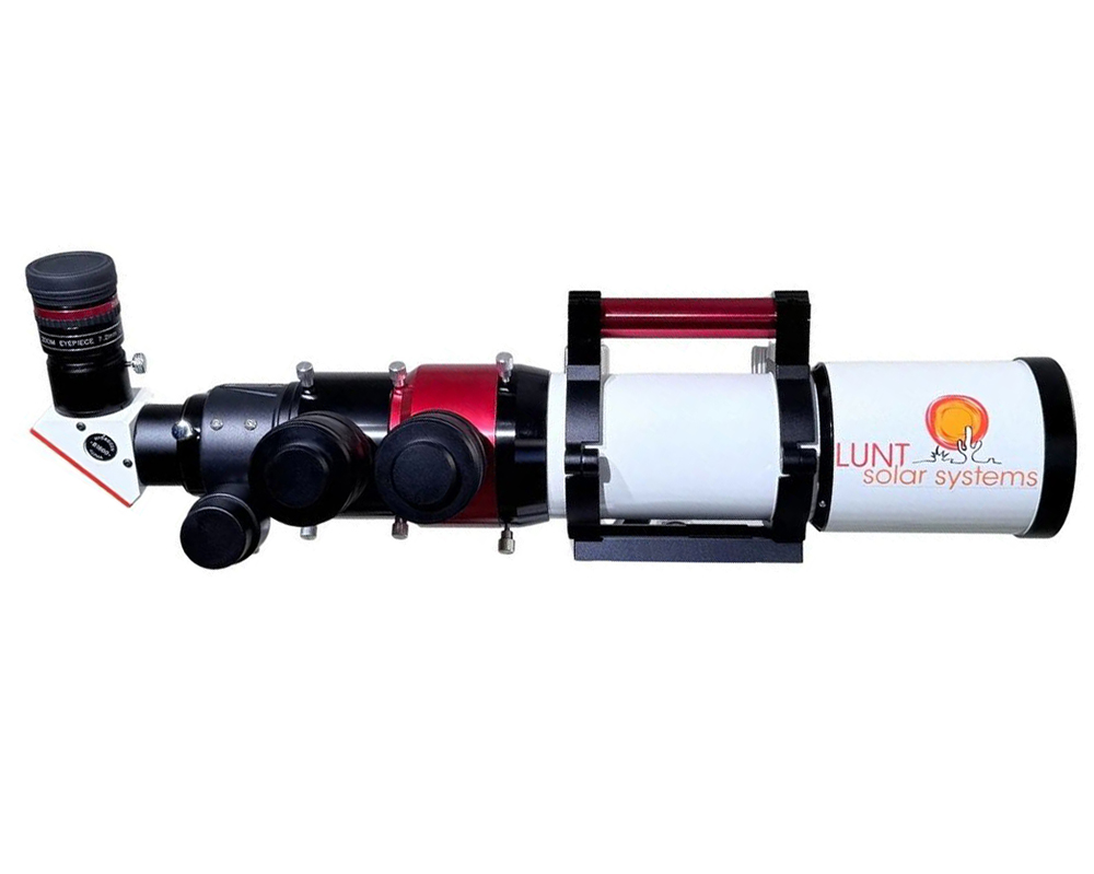 The Lunt 50 mm Telescope side profile with the optical tube facing right