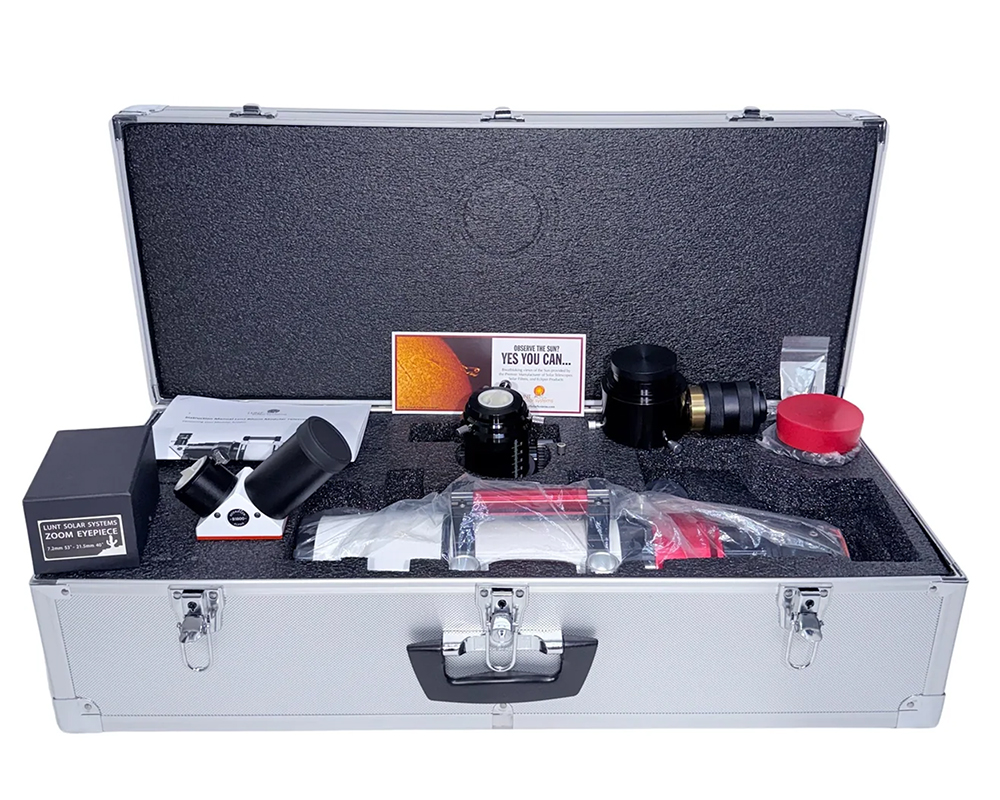 The Lunt 50 mm Telescope and accessories in the included hard case