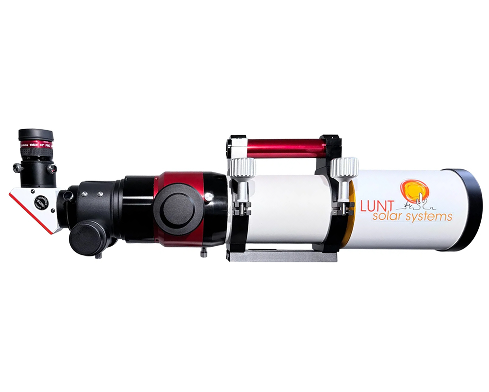 The Lunt 50 mm Telescope side profile with the optical tube facing right