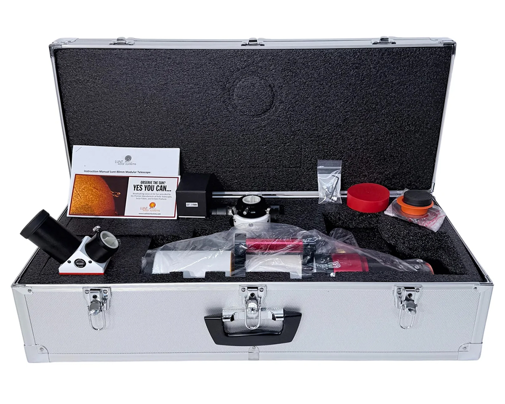 The Lunt 50 mm Telescope and accessories in the included hard case