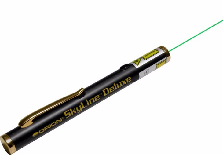 Orion SkyLine Deluxe Green Laser Pointer with green beam pointing up
