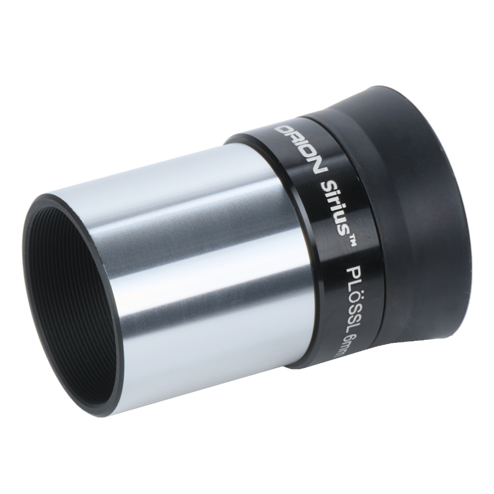 Angled side profile view of the bottom of the Orion Sirius Plossl 6 mm 1.25 