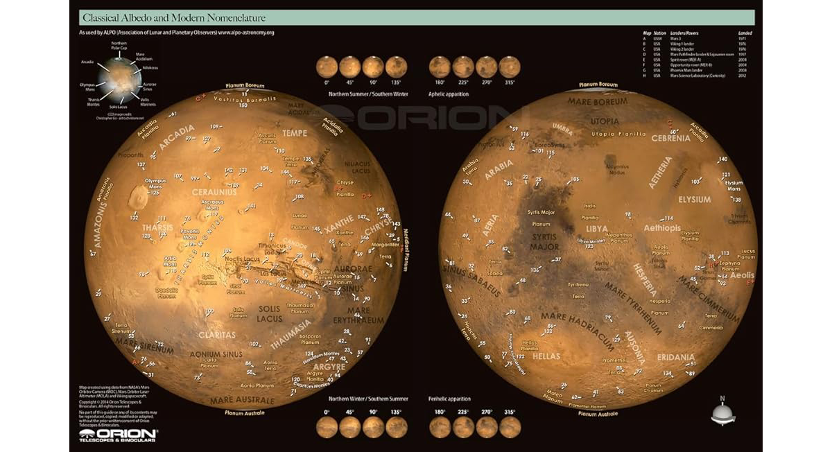 Orion Mars Map and Observing Guide
