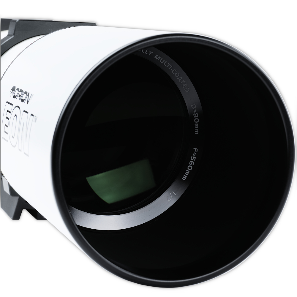 Up close image of Orion EON 80 mm lenses