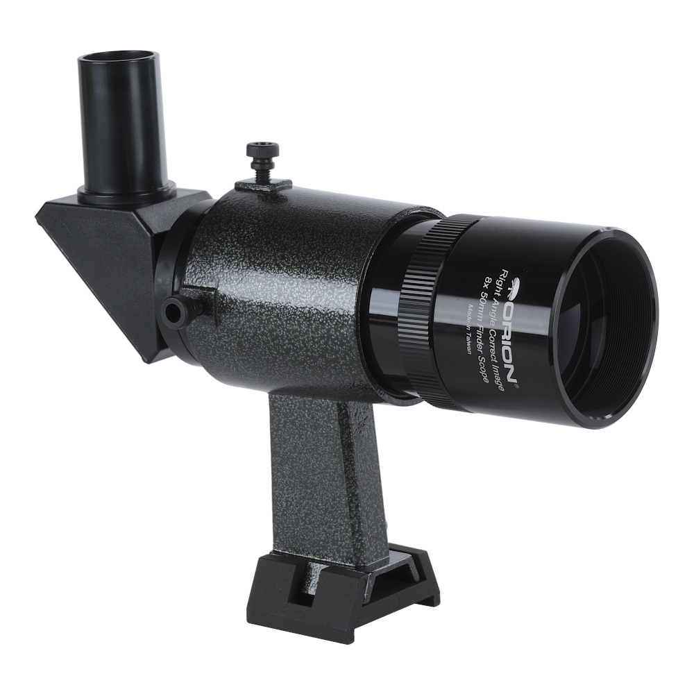 The Orion 8x50 Right Angle Finder Scope facing forward and to the right