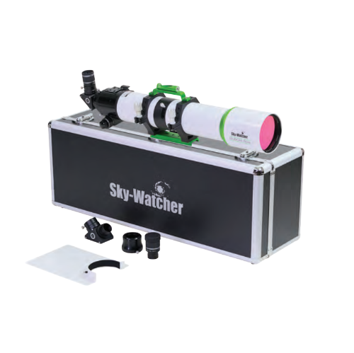The Sky-Watcher Heliostar 100Ha Solar Telescope shown with hard case