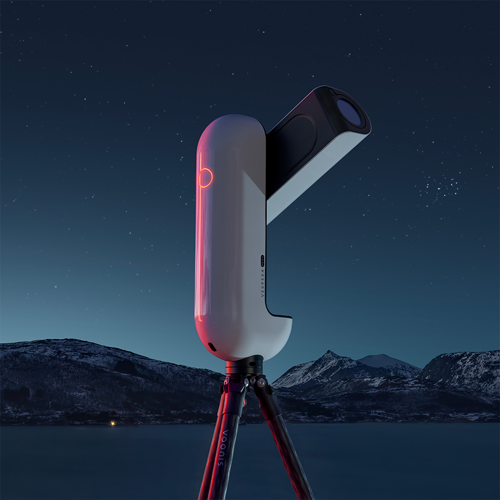 Vespera Pro 2 with snow covered peaks and star background