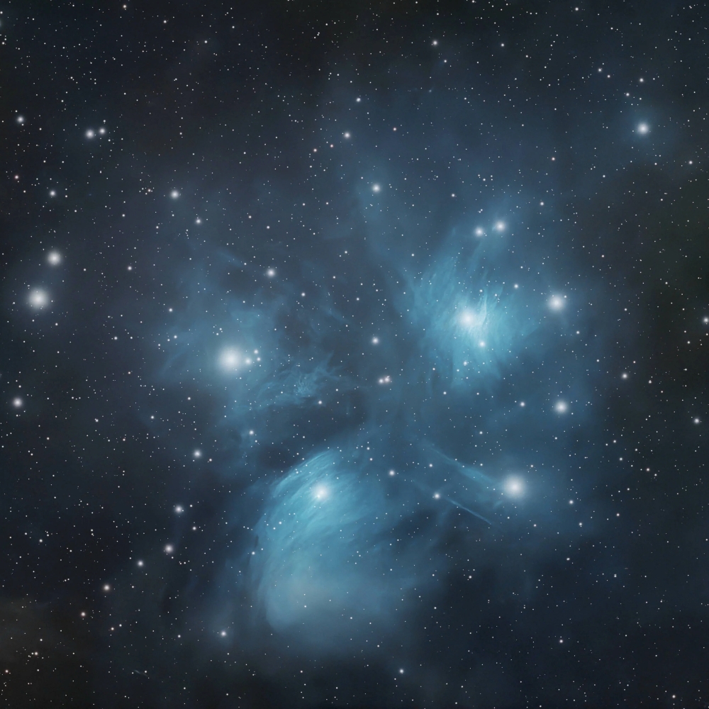 Pleiades Star Cluster captured with Vespera Pro 2, 1 hour and 30 minute acquisition time