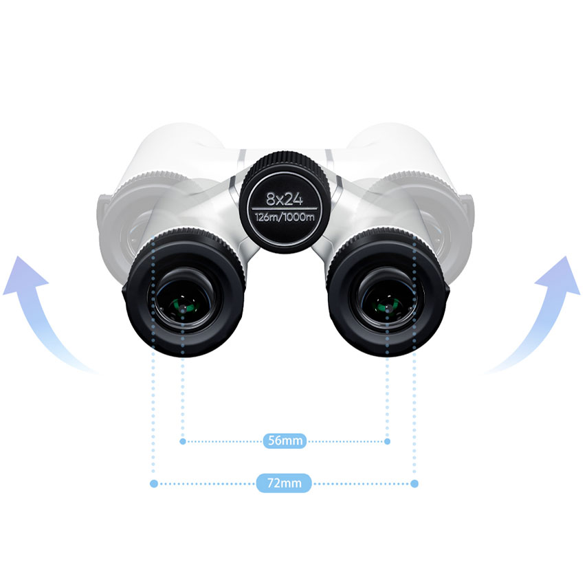 Graphic showing the adjustable interpupillary distance of the Seestar binoculars