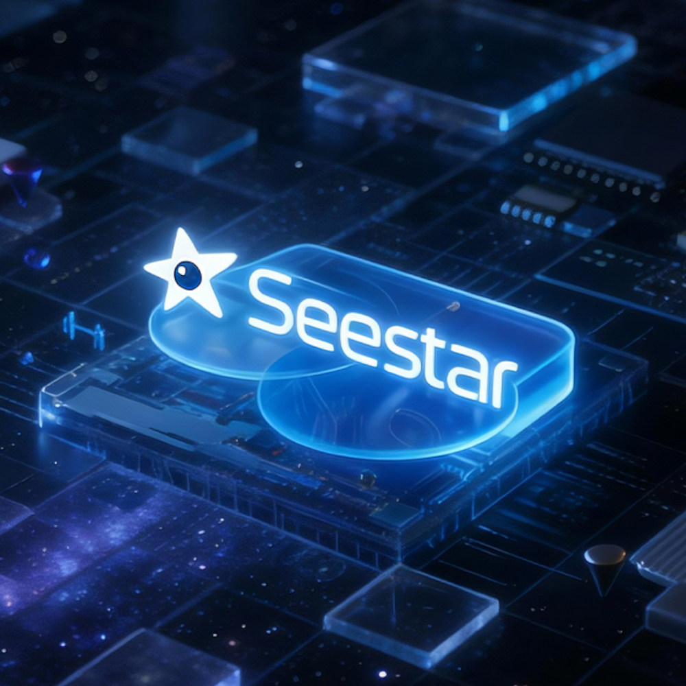 Image of the Seestar logo against a technological background