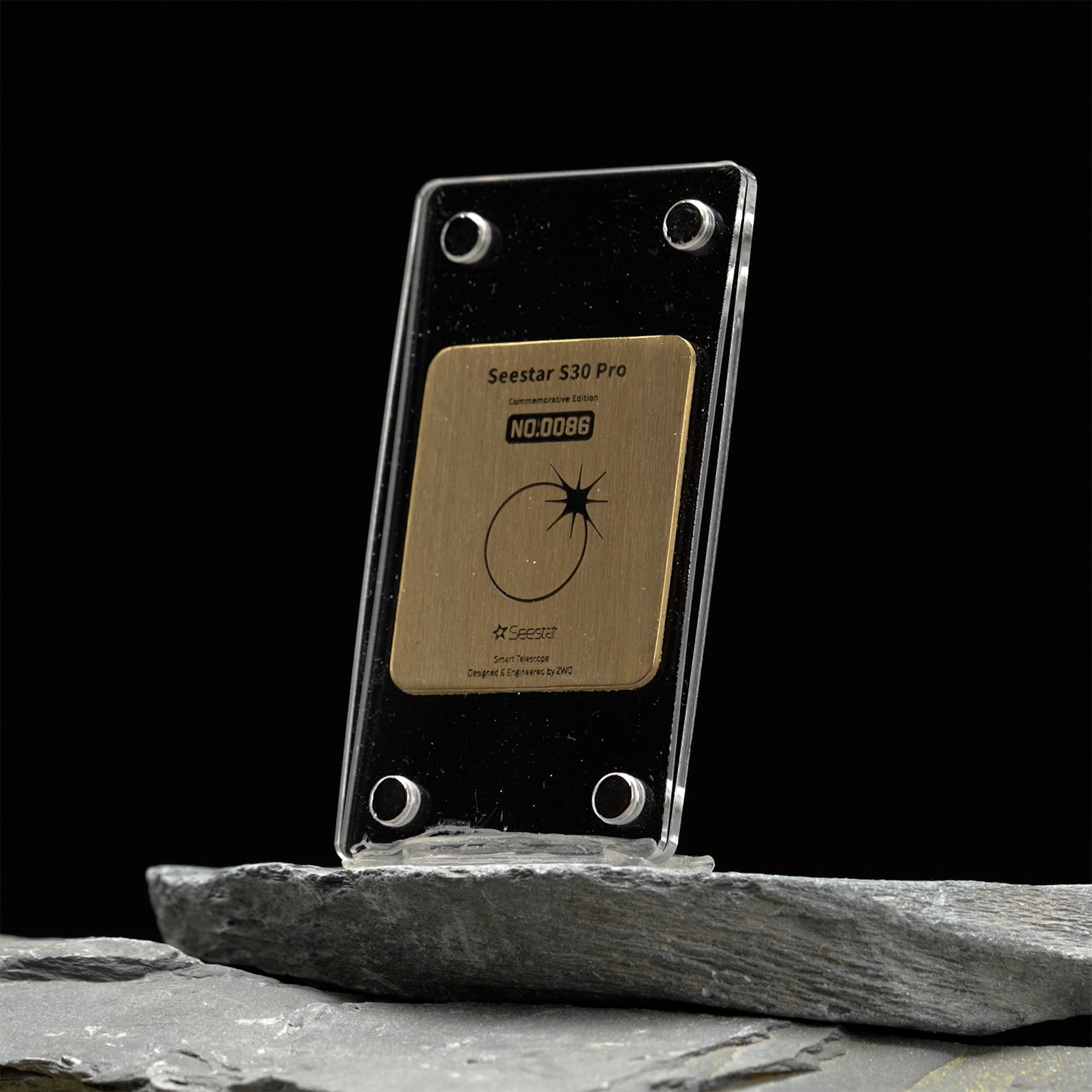 Image showing the golden card included with the Seestar S30 Pro Eclipse Edition