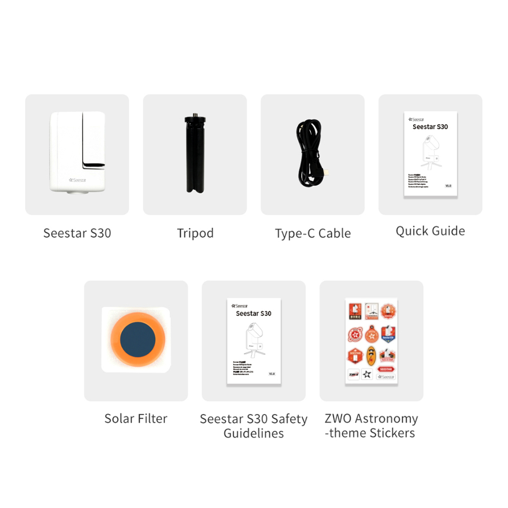 Image showing the items included with the Seestar S30