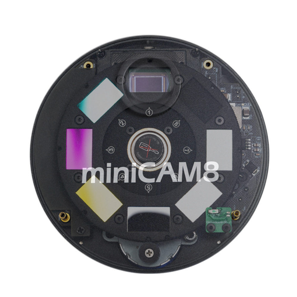 The miniCAM8 with the cover semi-transparent showing off the internals