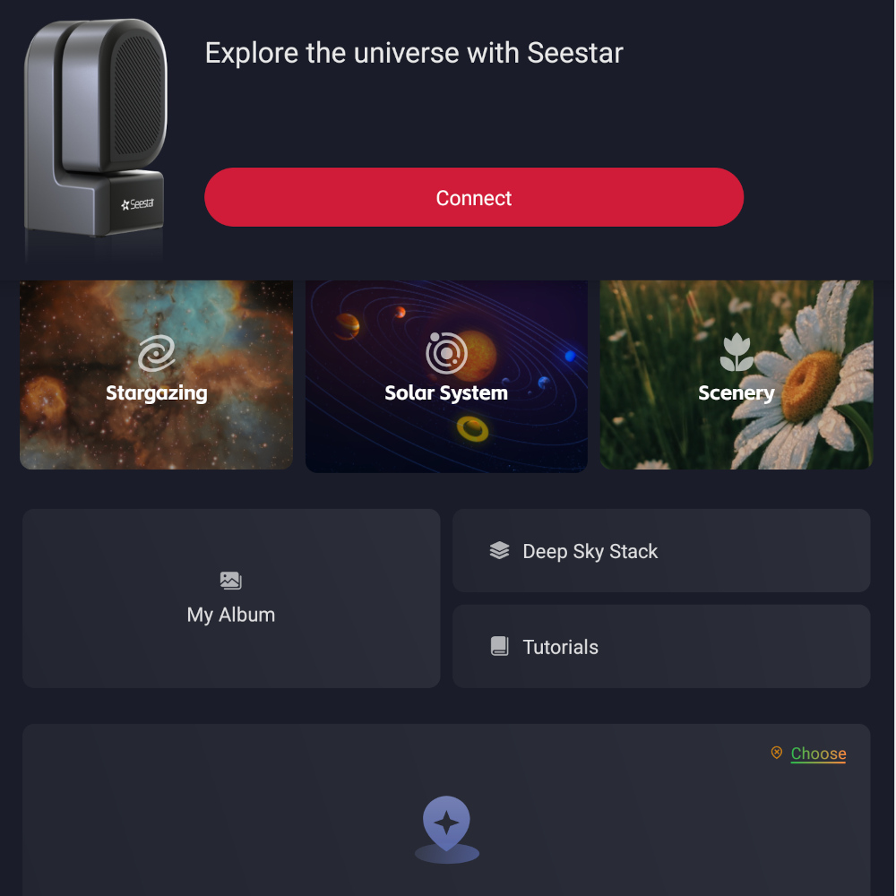 ZWO Seestar S50's app home screen
