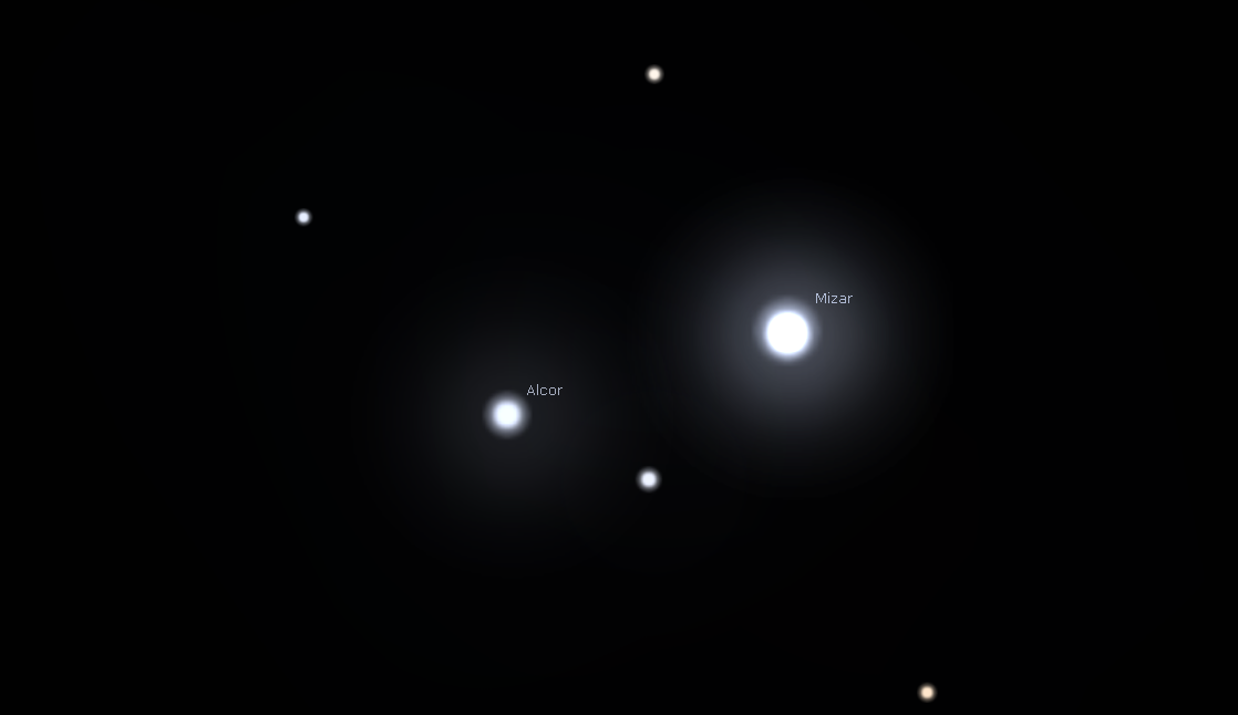 Simulated View of Mizar and Alcor through a Telescope