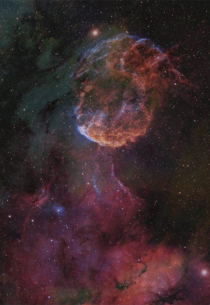{{Apertura AD8 Dobsonian reflector telescope, front of tube facing camera}}