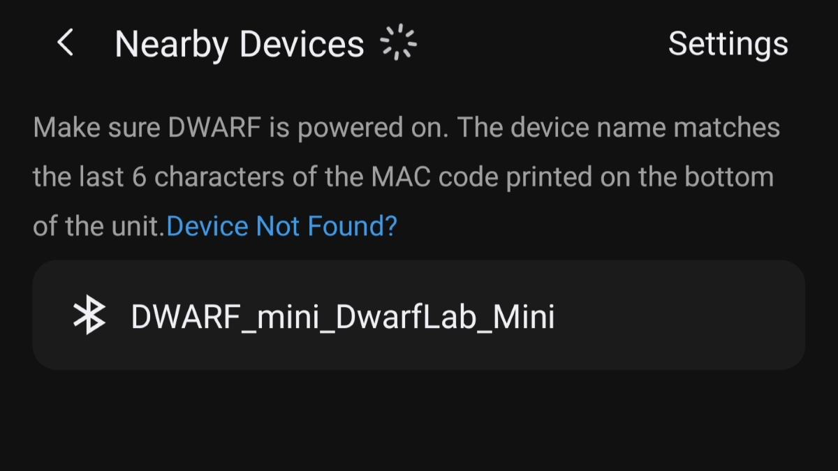 Screen shot of DWARF Mini Alt-az set up steps through the DWARFLab app