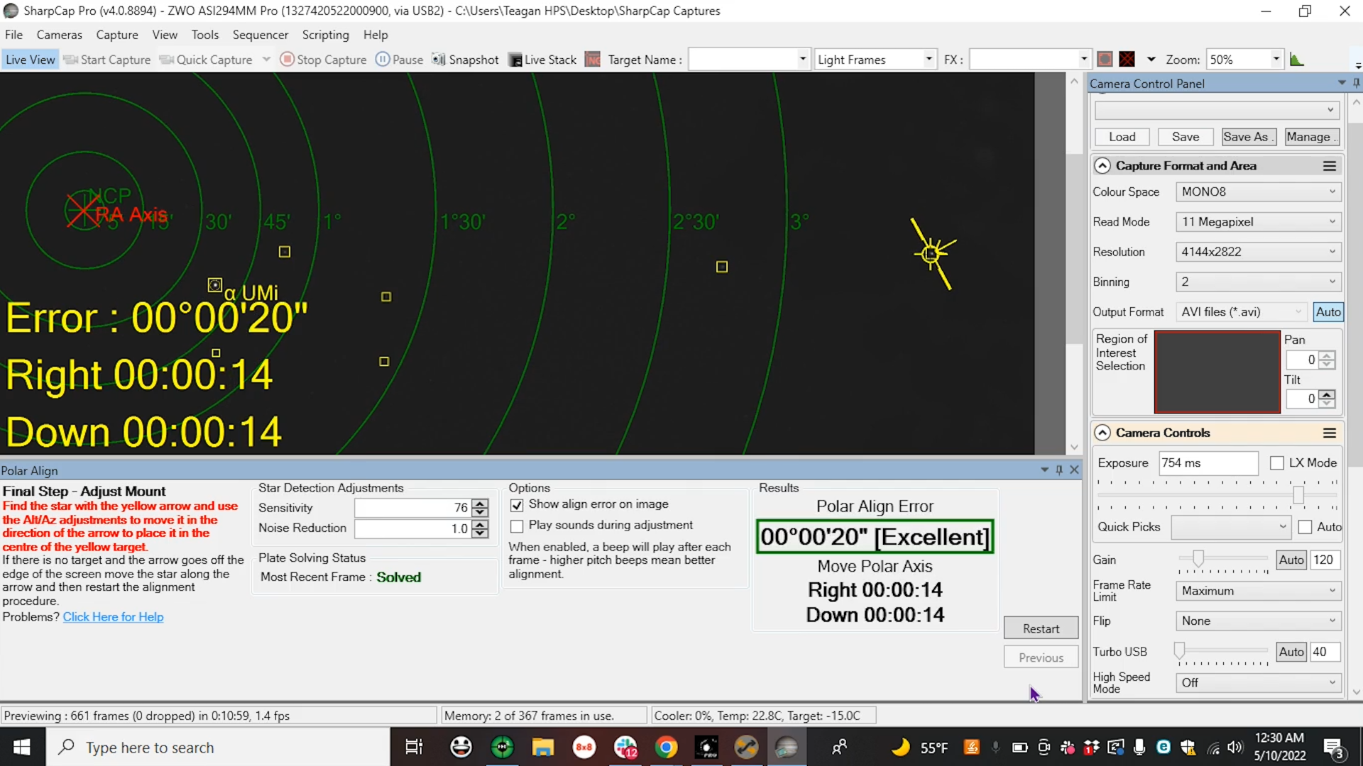 SharpCap polar alignment wizard