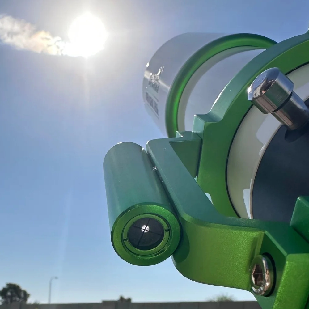 The Sky-Watcher Heliostar 76Ha Solar Telescope pointed at the Sun