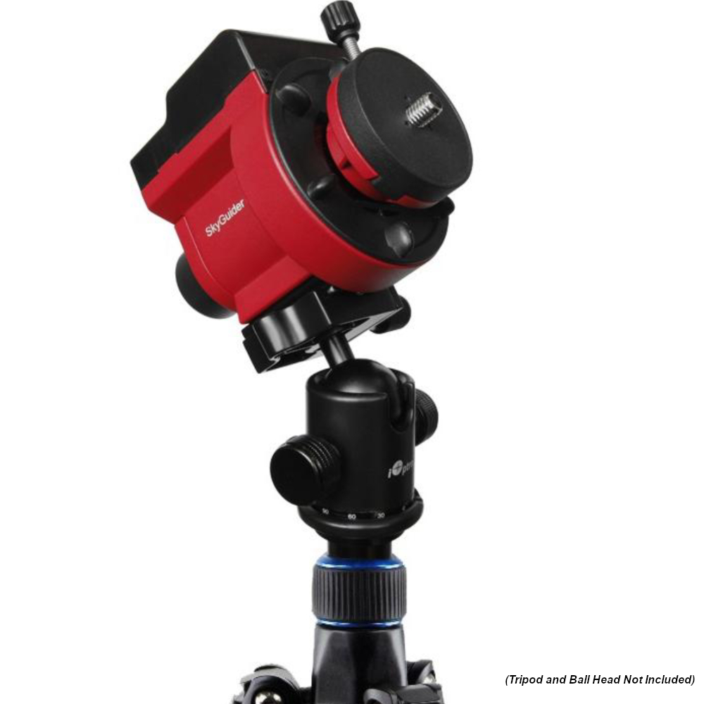Image of the Sky Guider Pro installed on the sold separately ball head and a generic photo tripod