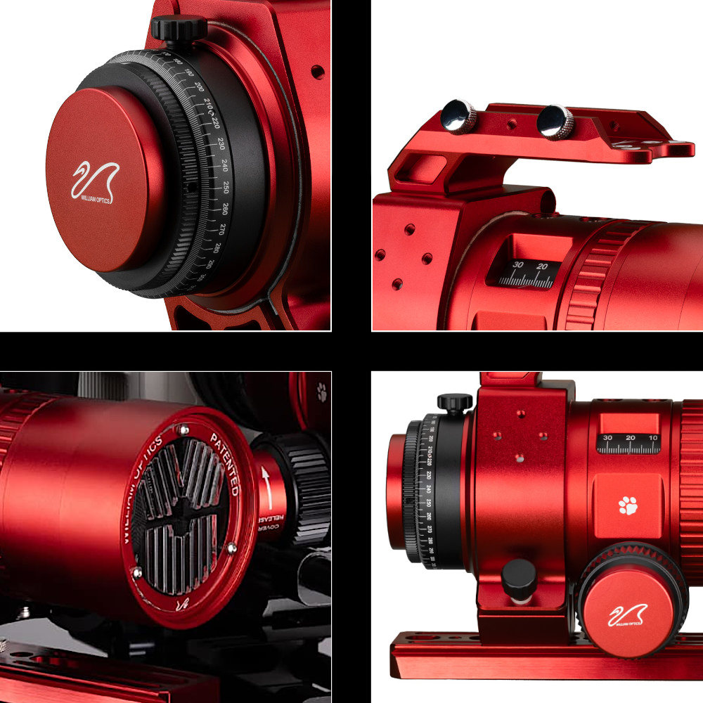 Image of the camera rotator, top handle, Bahtinov mask, and the body of the MiniCat 51 itself