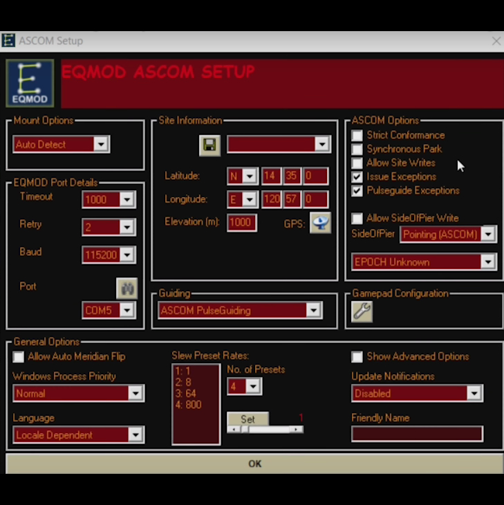 EQMOD setup